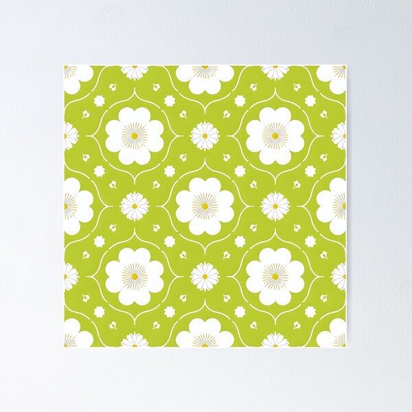 Aperçu de l'œuvre Robe trapèze à motifs floraux symétriques sur fond vert citron créée et vendue par FestivityFinds.