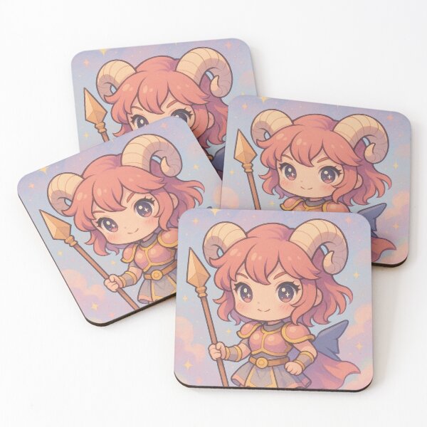 Item preview, Chibi Aries Warrior – Kawaii Ram Girl with Spear designed and sold by Asbiell.