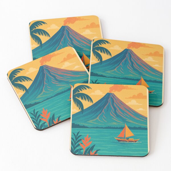 Item preview, Bicol Region Mayon Volcano Coastline with Orange Sailboat designed and sold by Places On Earth.