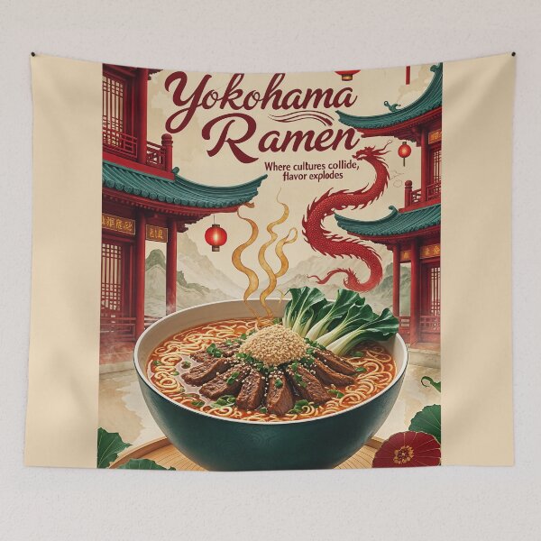 Item preview, Yokohama Chinatown Ramen Poster – Fusion Noodle Art designed and sold by Ceemko's Vintage Corner.