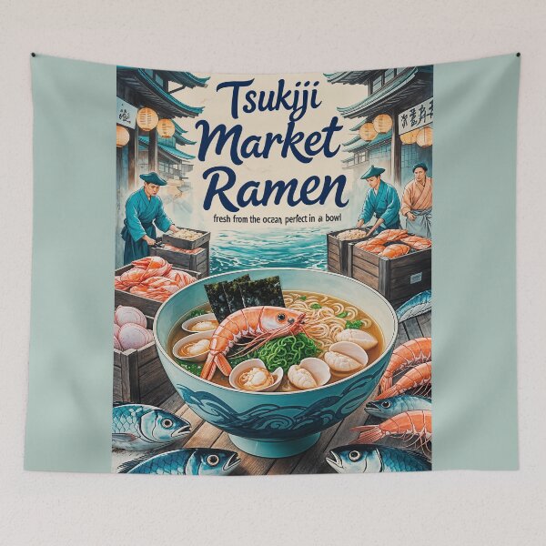 Item preview, Tsukiji Market Ramen Poster – Fresh Seafood Noodle Art designed and sold by Ceemko's Vintage Corner.