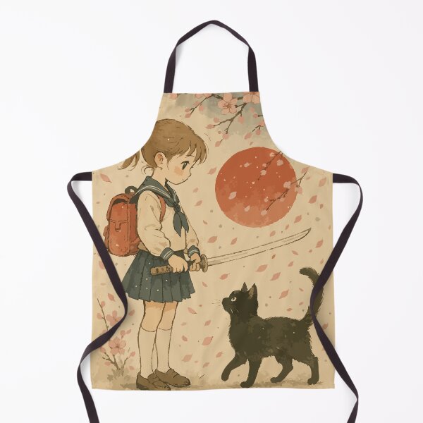Item preview, Kawaii Samurai Girl Black Cat Japanese Vintage designed and sold by TomFrontierArt.