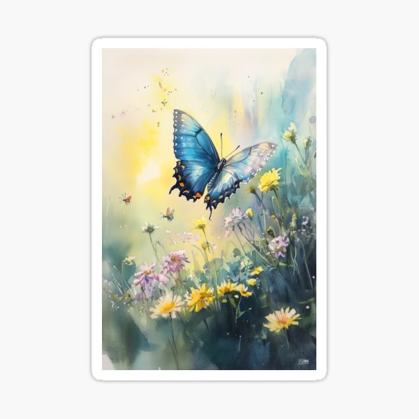Item preview, Blue Emperor Butterfly Above Wildflowers designed and sold by laurashawart.