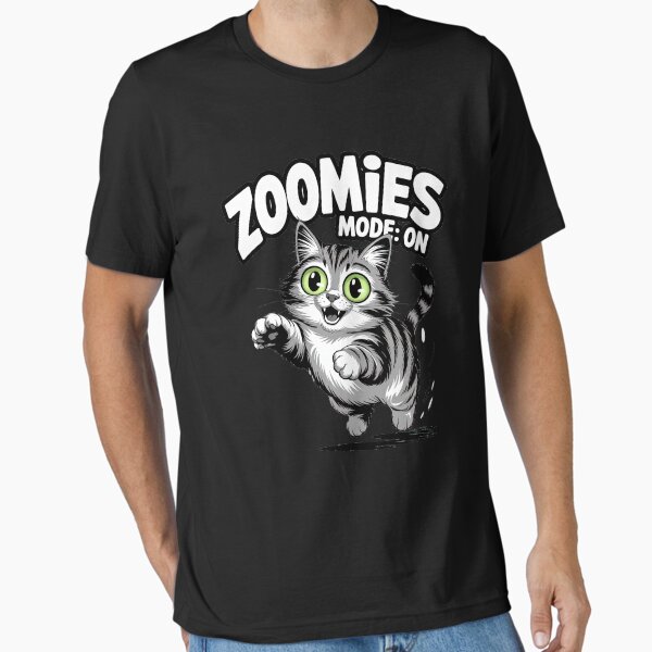 Vista previa del artículo con la obra «Modo Zoomies en la caricatura divertida de un gato», diseñado y vendido por nightl3eer.