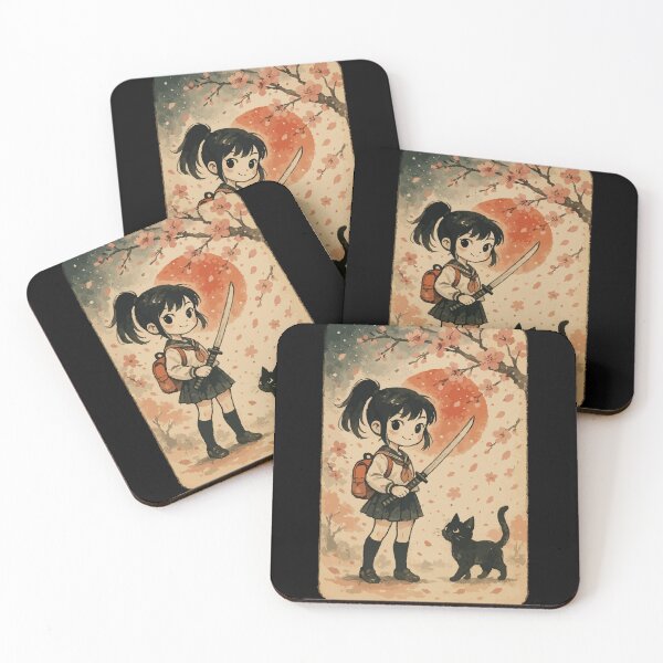 Artikelvorschau, Kawaii Samurai Mädchen Katze Japanisch Vintage entworfen und verkauft von TomFrontierArt.