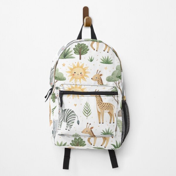 Item preview, Seamless pattern in playful character cute simple doodle drawn with watercolor brush of elephant, zebra, cheetah and gazelle with sun icon, rock and acacia tree drawing. designed and sold by CreativebyTKK.