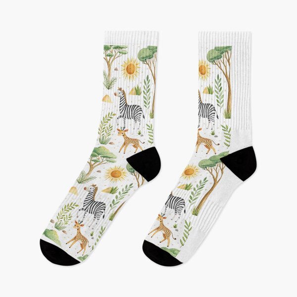 Item preview,  Seamless pattern in playful character cute simple doodle drawn with watercolor brush of elephant, zebra, cheetah and gazelle with sun icon, rock and acacia tree drawing. designed and sold by CreativebyTKK.