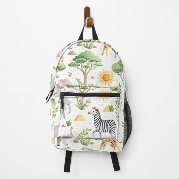 Item preview,  Seamless pattern in playful character cute simple doodle drawn with watercolor brush of elephant, zebra, cheetah and gazelle with sun icon, rock and acacia tree drawing. designed and sold by CreativebyTKK.