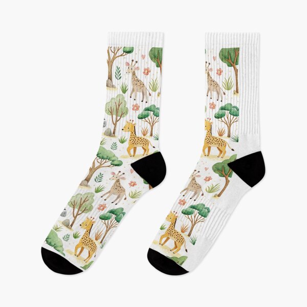 Item preview,  Seamless pattern in playful character cute simple doodle drawn with watercolor brush of elephant, zebra, cheetah and gazelle with sun icon, rock and acacia tree drawing. designed and sold by CreativebyTKK.