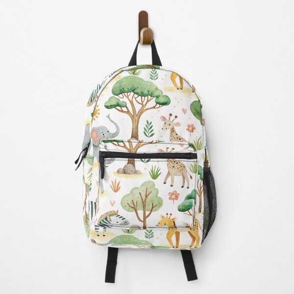 Item preview,  Seamless pattern in playful character cute simple doodle drawn with watercolor brush of elephant, zebra, cheetah and gazelle with sun icon, rock and acacia tree drawing. designed and sold by CreativebyTKK.
