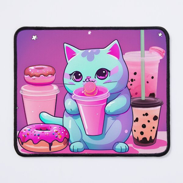 Item preview, Cute Cat with Bubble Tea and Donuts designed and sold by SiciliaArte.