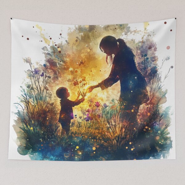 Item preview, Mother and child in a sea of flowers designed and sold by wuhoe.