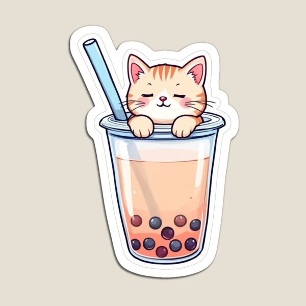 Vista previa del artículo con la obra «Un lindo gatito en una taza de té de burbujas con una pajita.», diseñado y vendido por The Cute World of Aleksa .