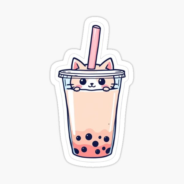 Vista previa del artículo con la obra «Un lindo gatito en una taza de té de burbujas con una pajita.», diseñado y vendido por The Cute World of Aleksa .