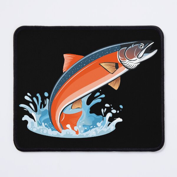 Item preview, Illustration of a jumping atlantic salmon fish (Salmo salar) Leaping Salmon isolated on white background, fish jumping out of water, Salmon fish jumping out of river water designed and sold by Danler.