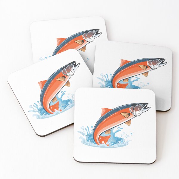 Item preview, Illustration of a jumping atlantic salmon fish (Salmo salar) Leaping Salmon isolated on white background, fish jumping out of water, Salmon fish jumping out of river water designed and sold by Danler.