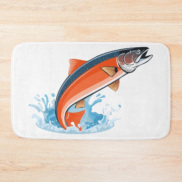 Item preview, Illustration of a jumping atlantic salmon fish (Salmo salar) Leaping Salmon isolated on white background, fish jumping out of water, Salmon fish jumping out of river water designed and sold by Danler.