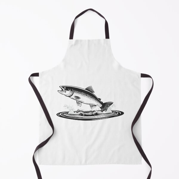 Item preview, Black and white illustration of a jumping atlantic salmon fish (Salmo salar) Leaping Salmon isolated on white background, fish jumping out of water, Salmon fish jumping out of river water, designed and sold by Danler.