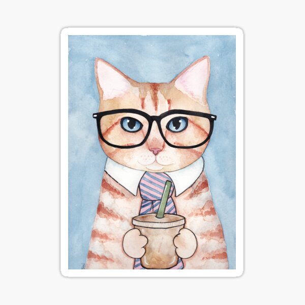 Artikel-Vorschau von Streberische getigerte Kaffeekatze, designt und verkauft von KilkennyCat Art.