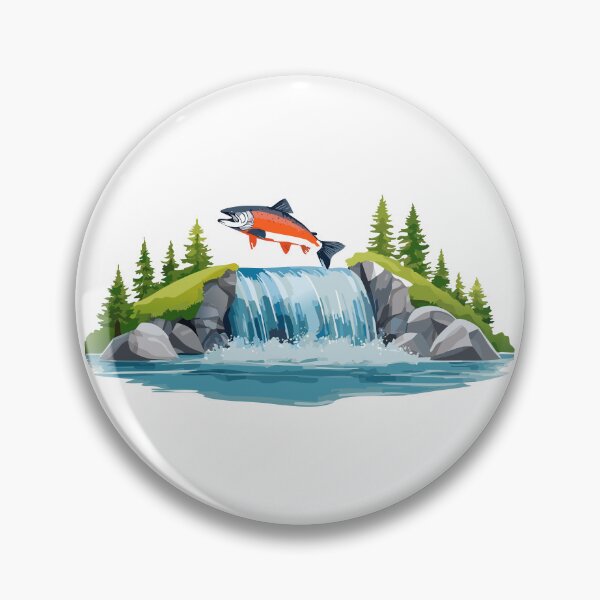 Item preview, Illustration of a jumping atlantic salmon fish in waterfall (Salmo salar) Leaping Salmon isolated on white background, fish jumping out of water, Salmon fish jumping out of river water designed and sold by Danler.