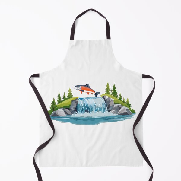 Item preview, Illustration of a jumping atlantic salmon fish in waterfall (Salmo salar) Leaping Salmon isolated on white background, fish jumping out of water, Salmon fish jumping out of river water designed and sold by Danler.