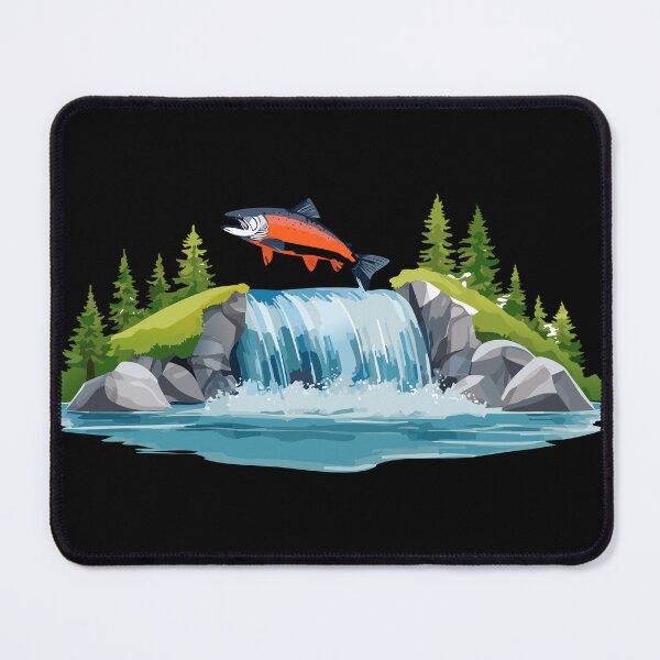 Item preview, Illustration of a jumping atlantic salmon fish in waterfall (Salmo salar) Leaping Salmon isolated on white background, fish jumping out of water, Salmon fish jumping out of river water designed and sold by Danler.