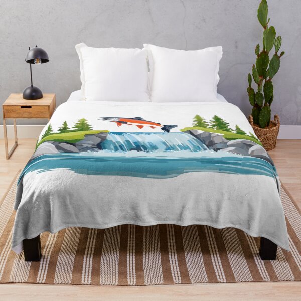 Item preview, Illustration of a jumping atlantic salmon fish in waterfall (Salmo salar) Leaping Salmon isolated on white background, fish jumping out of water, Salmon fish jumping out of river water designed and sold by Danler.
