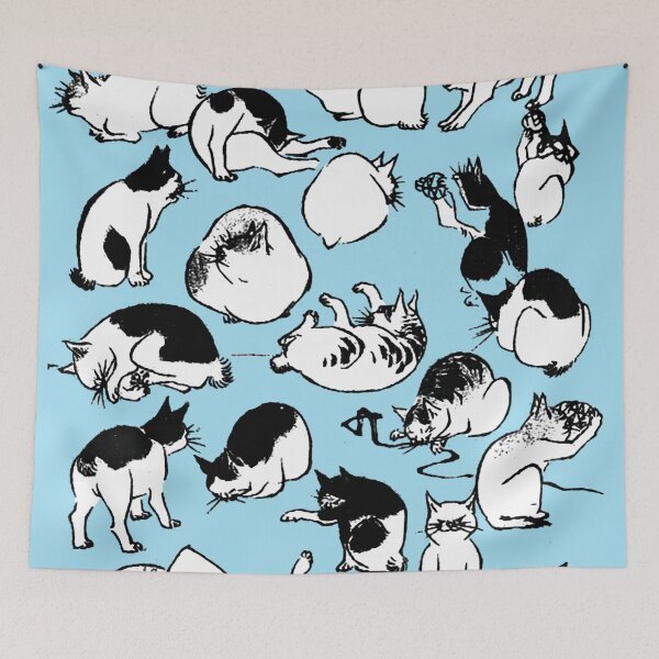 Item preview, Hiroshige Field of Black and White Cats designed and sold by Pixelchicken.