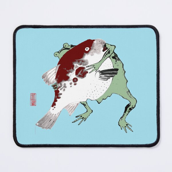 Item preview, Determined Hungry Japanese Frog Toad with Fish 19th Century designed and sold by Pixelchicken.