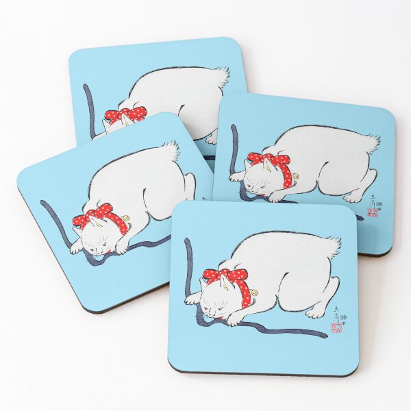 Item preview, Japanese Cat, White with Red Collar designed and sold by Pixelchicken.