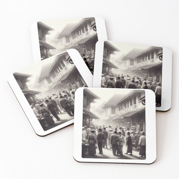 Item preview, 1920s Jakarta Indonesia AI Art – Vintage Black and White City Scene Design for Clothing, Accessories, and Urban Lovers designed and sold by knalpot-design.