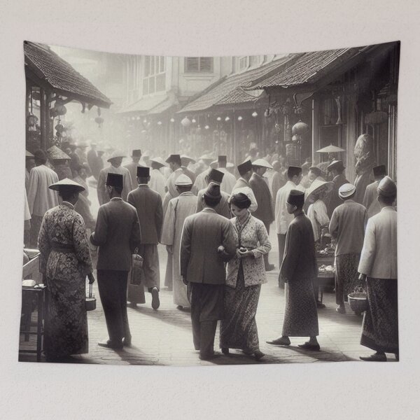 Item preview, 1920s Jakarta Indonesia AI Art – Vintage Black and White City Scene Design for Clothing, Accessories, and Urban Lovers designed and sold by knalpot-design.