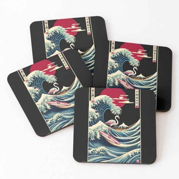 Item preview, Flamingo Kanagawa Wave Surf Surfboard Japanese Art Flamingo Lover designed and sold by Kimberley King Art  King Art.