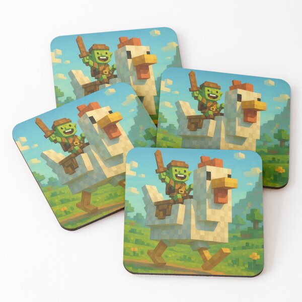Item preview, Whimsical Goblin Riding a Giant Chicken - Fantasy Voxel Adventure Art designed and sold by Pixel Playground.