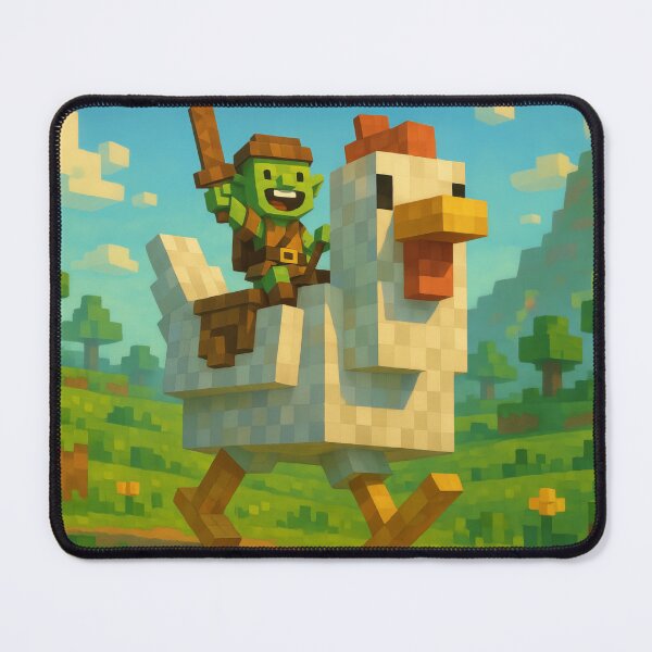 Item preview, Whimsical Goblin Riding a Giant Chicken - Fantasy Voxel Adventure Art designed and sold by Pixel Playground.