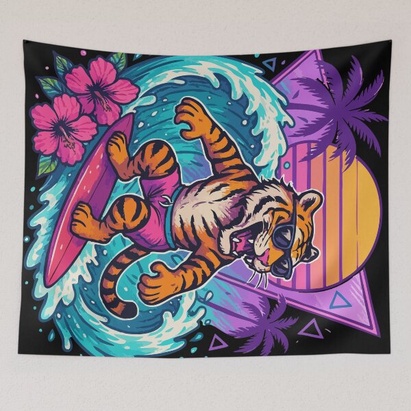 Item preview, Funny Tiger Surfer Wave Summer Retro designed and sold by TomFrontierArt.