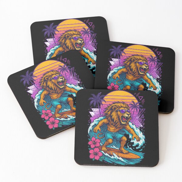 Item preview, Funny Lion Surfer Wave Summer Retro designed and sold by TomFrontierArt.