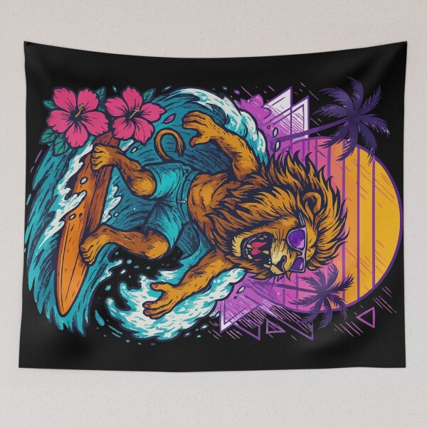 Item preview, Funny Lion Surfer Wave Summer Retro designed and sold by TomFrontierArt.