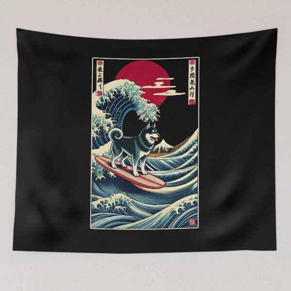 Item preview, Norwegian Elkhound Kanagawa Wave Surf Surfboard Japanese Art Dog Lover designed and sold by Kimberley King Art  King Art.