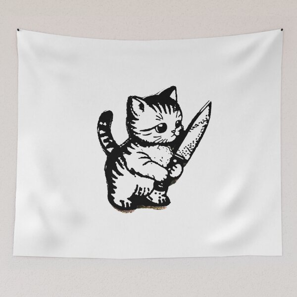 Item preview, Stabby Knife-Wielding Kitten Cat designed and sold by RainCitySticker.