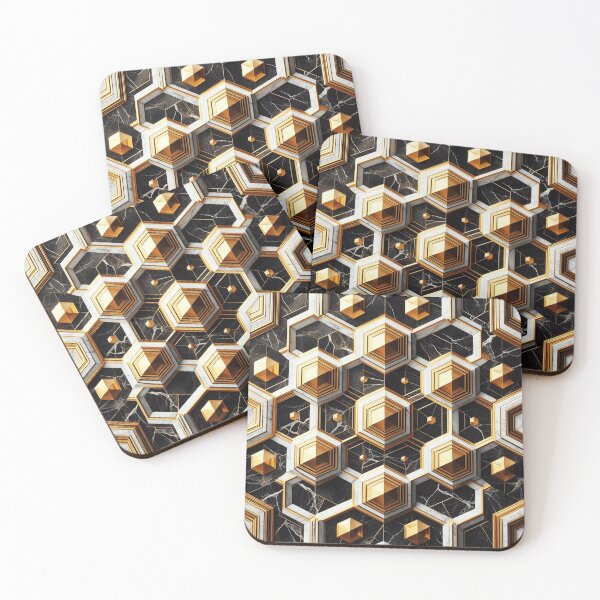 Item preview, Art Déco Geométrico 3D Exagones Textura de mármol Oro Blanco y negro designed and sold by JohnnyVillas.