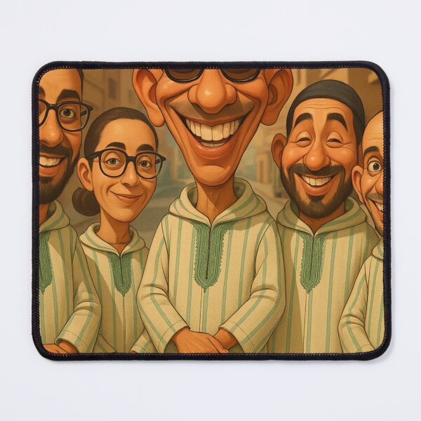 Item preview, Smiling Family in Moroccan Jellaba - Vintage Illustration | Traditional Moroccan T-shirt designed and sold by DRAWZENART.