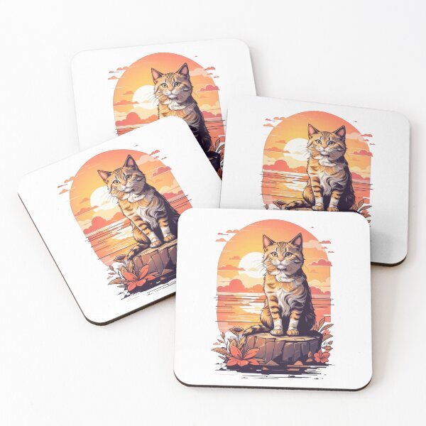 Item preview, Tabby Cat Watching Sunset - Serene Tropical Beach Art designed and sold by Pixel  Playground.