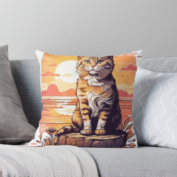 Item preview, Tabby Cat Watching Sunset - Serene Tropical Beach Art designed and sold by Pixel  Playground.