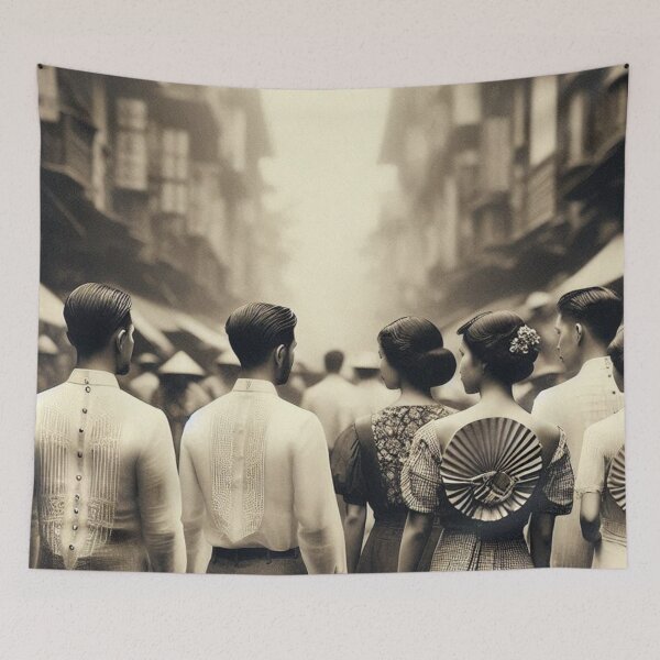 Item preview, Bustling 1920s Manila – AI Artwork Vintage Black and White Scene for Lovers of History, Travel, and City Life designed and sold by knalpot-design.