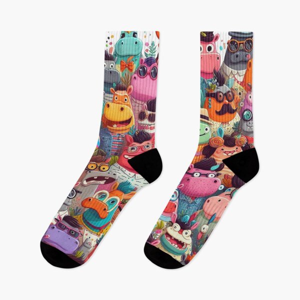 Item preview, March of the Hand-Drawn Hipster Hippos designed and sold by Vanich-Panich.