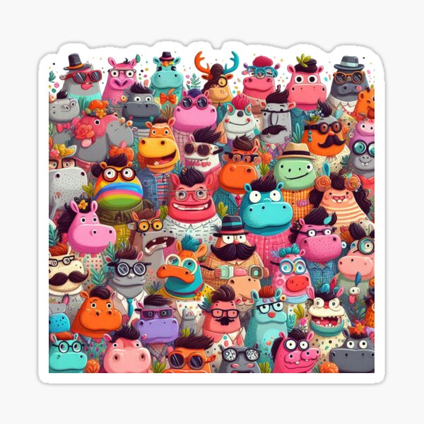 Item preview, March of the Hand-Drawn Hipster Hippos designed and sold by Vanich-Panich.