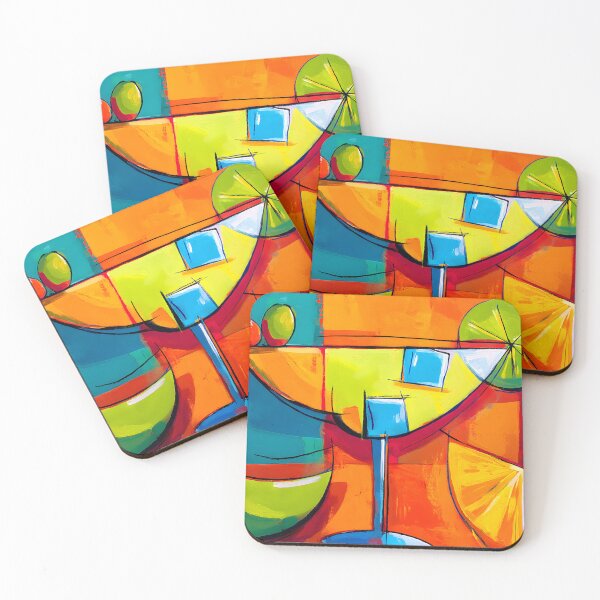 Item preview, Cheers to Summer - A Vibrant Abstract Cocktail Glass Surrounded by Fruit and Ice Cubes designed and sold by OlfactoART Studio.