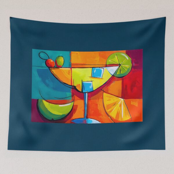 Item preview, Cheers to Summer - A Vibrant Abstract Cocktail Glass Surrounded by Fruit and Ice Cubes designed and sold by OlfactoART Studio.