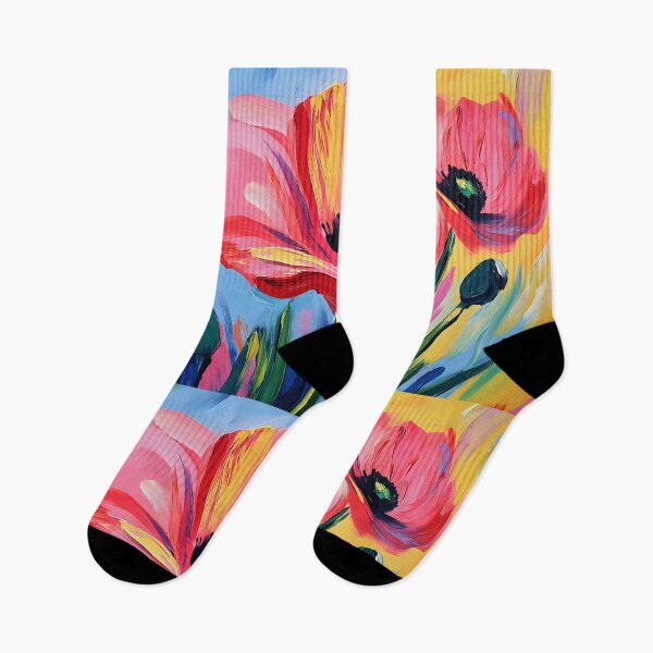 Item preview, Celebrate Nature's Energy - Vibrant Pink and Red Poppies Bloom Against a Lively Blue and Yellow Back designed and sold by OlfactoART Studio.
